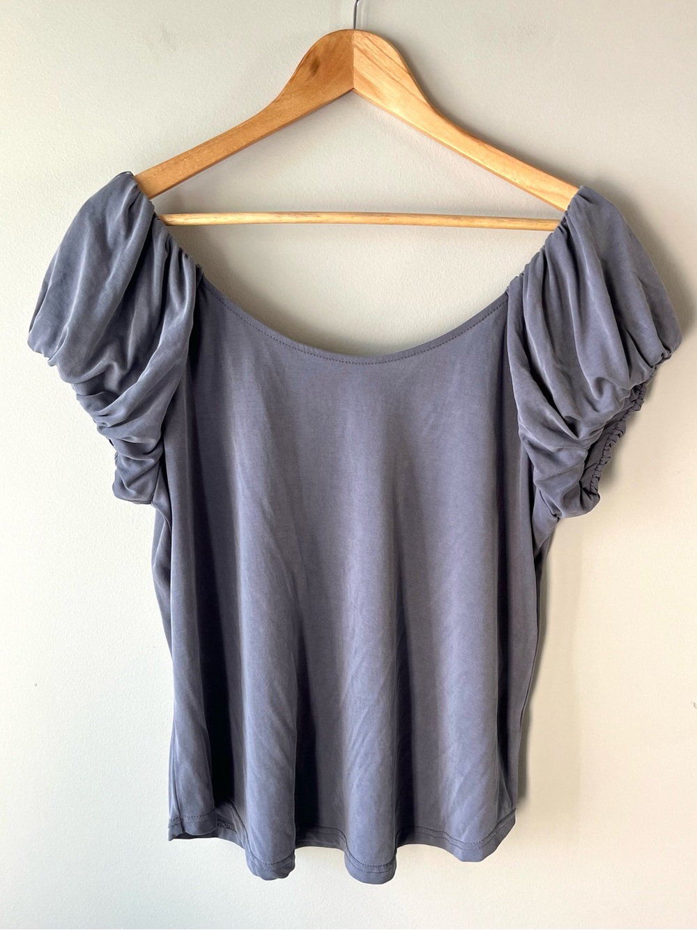 Lucky Brand Puff Sleeve On or Off Shoulder Blouse Slate Grey Size Large